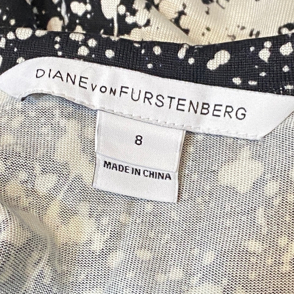 Diane Von Furstenberg 100% Silk Ilsie Black and Cream Midi Dress - Picture 3 of 8